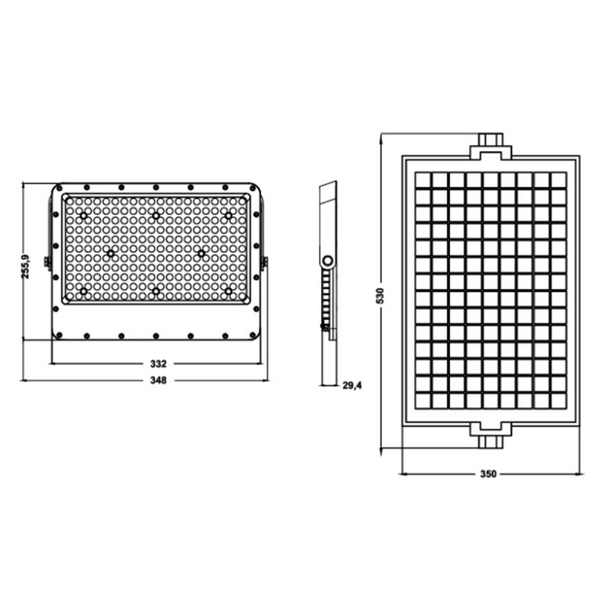 Proiettore led 6500k, lm3400 dimmerabile, p.solare 30w, 348x256x29mm